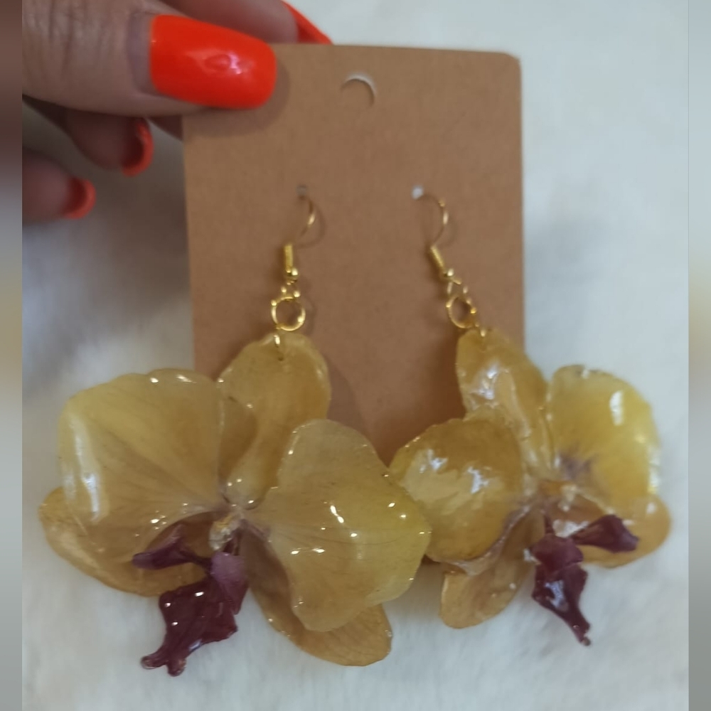 Elegant Yellow and Purple Orchid Earrings
